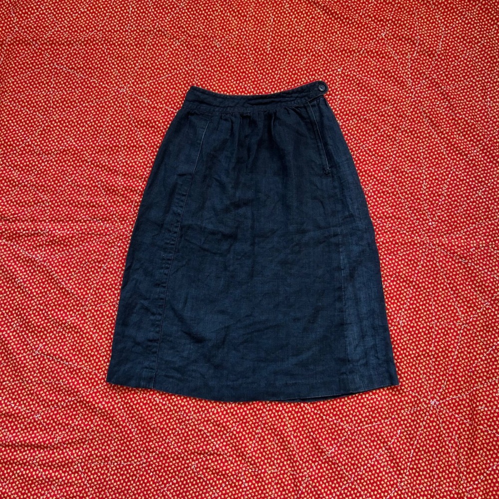 Liz Claiborne Petites Vintage Black 100% Linen Midi Skirt Size 6P